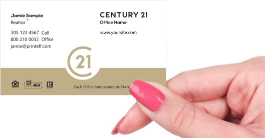 Hand holding business card - Century 21 Realtor Agent business card