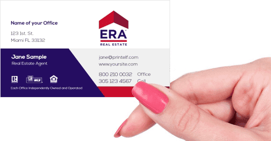 Hand holding business card - ERA Real Estate business card