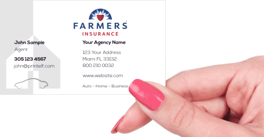 Hand holding business card - Farmers Insurance business card
