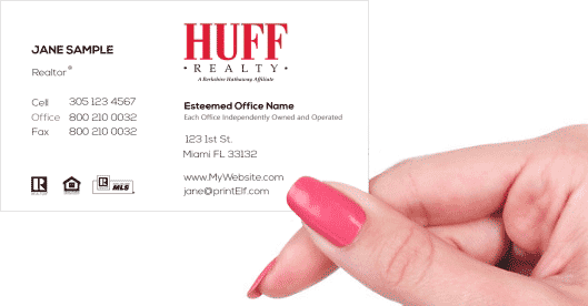 Hand holding business card - HUFF Realty Modern business card