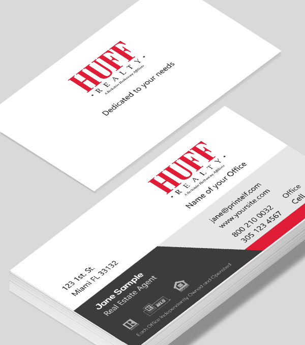 Modern contemporary business card design -HUFF Realty essential business card