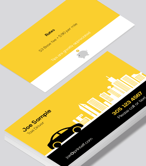 Modern contemporary business card design -Taxi Driver business card light yellow