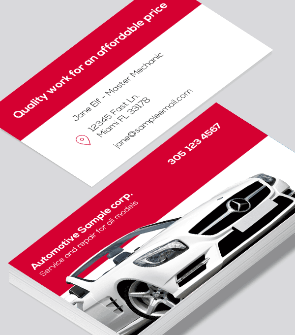 Modern contemporary business card design -Automotive body shop business card red