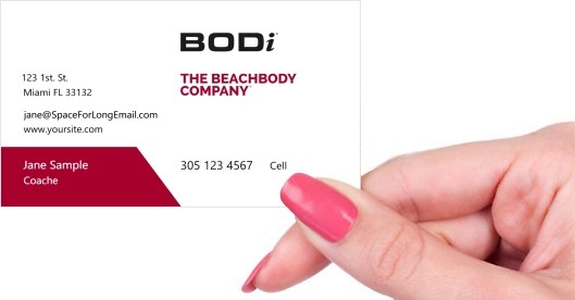 Hand holding business card -  Beachbody Company business cards and fridge magnets