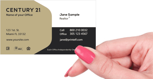 Hand holding business card - Century 21 Realtor Affiliate business card