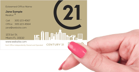 Hand holding business card - Century 21 Realtor business card