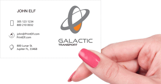 Hand holding business card - Galactic Transport business card