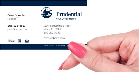 Hand holding business card - Prudential Clean Cut business card