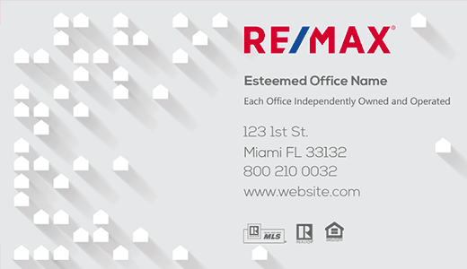 Modern design. Remax light gray business card with small houses