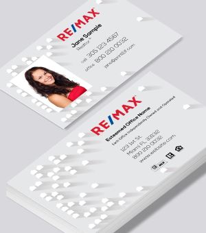 Remax light gray business card with small houses