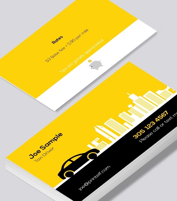 & Modern contemporary business card design - Taxi Driver business card light yellow