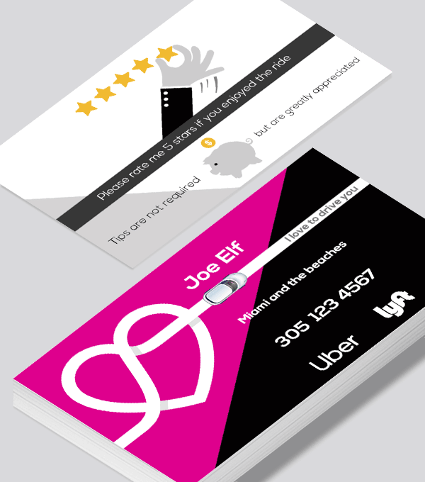 Modern contemporary business card design -Uber Lyft with  love and rating business card