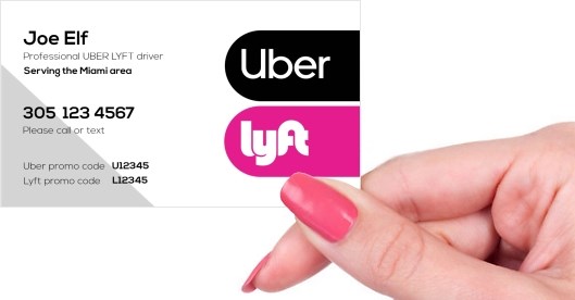 Hand holding business card -  Uber Lyft new logo rating and tip business card