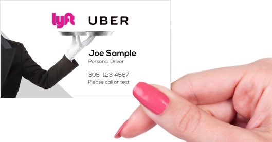 Hand holding business card -  Uber Lyft personal driver business card